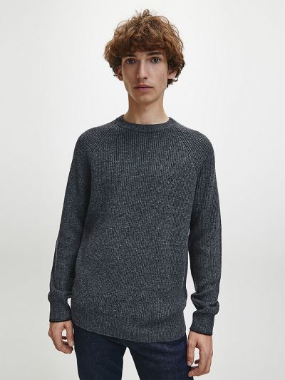 Calvin Klein Ruhák HU348769 | Calvin Klein Wool Blend Rib-Knit Férfi Pulóver Sötét Szürke
